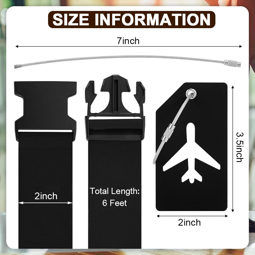 PALAY Set of 8pcs Luggage Straps & Suitcase Tags Set, Adjustable Suitcase Belt Quick Relese Suitcase Belts and PVC Luggage Tags with Metal Loop Black Safety Luggage Straps Travel Luggage Accessories PALAY Set of 8pcs Luggage Straps & Suitcase Tags Set, Adjustable Suitcase Belt Quick Relese Suitcase Belts and PVC Luggage Tags with Metal Loop Black Safety Luggage Straps Travel Luggage Accessories